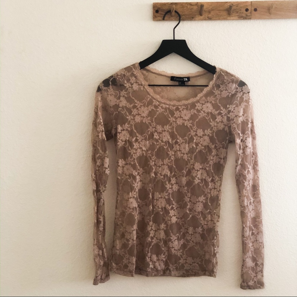 Forever 21 Tan Lace Long Sleeve Shirt